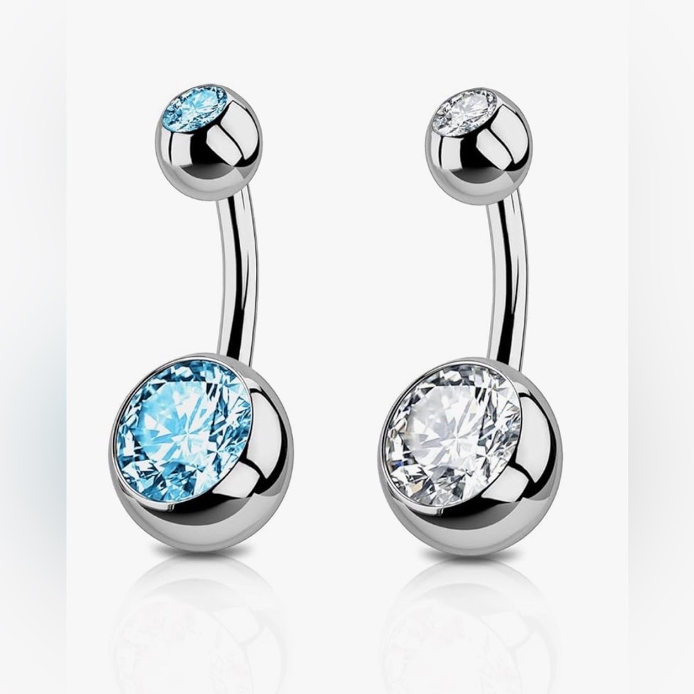 NEW HotSilver 14G Belly Rings 2-Pack Blue & Clear